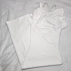 Zara White Ribbed Bodycon Midi Ruffled Dress - Size S